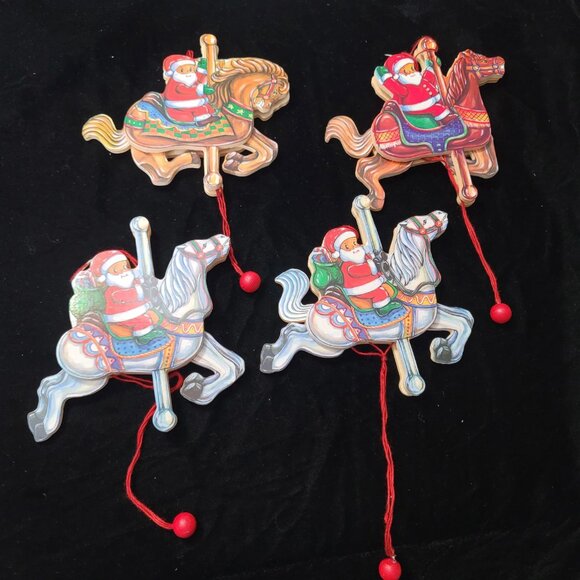 Vintage Carousel Horse with Santa, Germany, Wooden Pull String Jumping Toy #4‎ - Picture 5 of 5